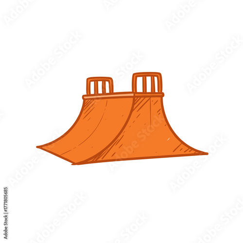 Minimalist orange skate park ramp with handdrawn style elements