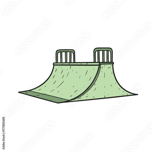 Minimalist skate park ramp design with green halfpipe