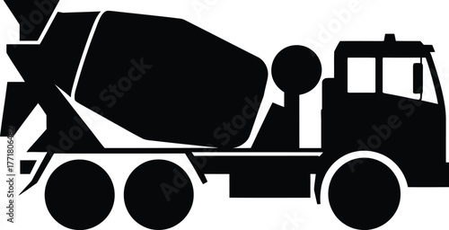 Black and white cement truck vector illustration for construction