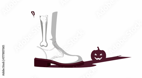 Halloween-themed boot casting shadow on a pumpkin silhouette  