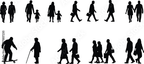 Stick Figure Silhouettes Set Sleeping Walking Sitting Raising Hands Human Action Vector Icons Collection.