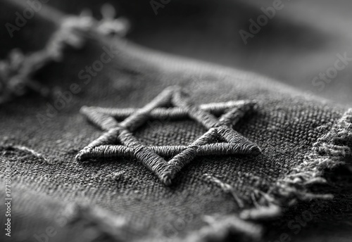 Elegant black and white Star of David emblem beautifully rendered on a textured sleeve, embodying faith, heritage, and powerful symbolism for impactful designs.