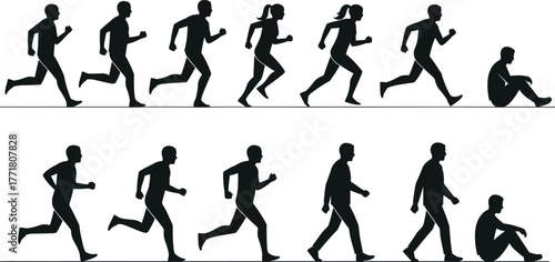 Diverse People Icons Set Running Walking Handshake Disability Vector Graphic Social Interaction Concept.