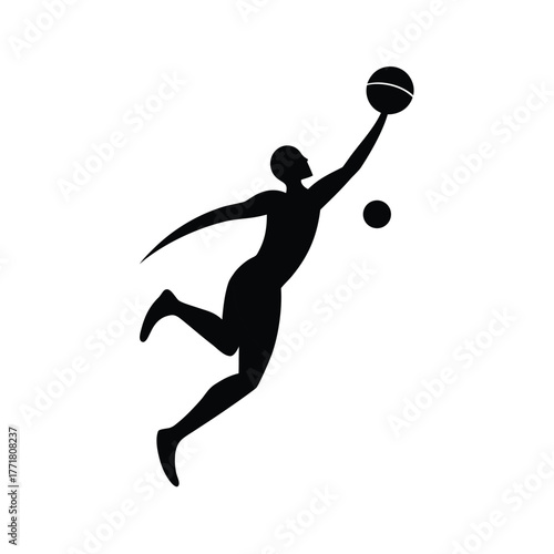 Minimal basketball player dunking ball silhouette vector design with white background for action concept