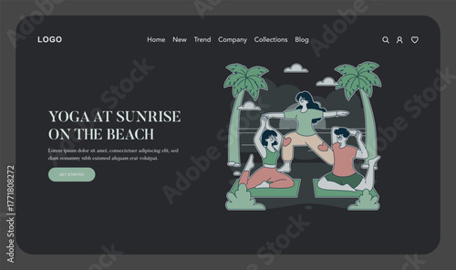 Yoga Poses on the Beach at Sunrise Vector Illustration