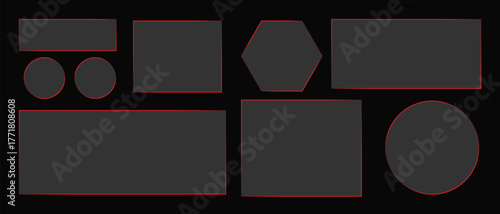 Minimal dark geometric shape set  rectangles, circles, and hexagon in matte black texture for 3D modeling, UV mapping, abstract design, and digital background projects.