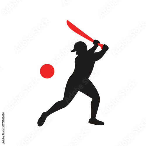 Minimal cricket batsman hitting ball silhouette vector with white background for sports and match concept