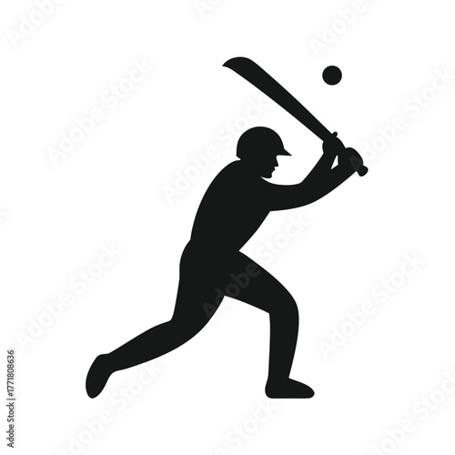 Minimal cricket batsman playing cover drive silhouette vector clean design for sport action and cricket concept