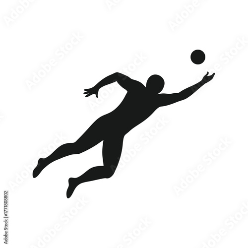 Minimal cricket fielder diving to catch silhouette vector clean design for sportsmanship and determination concept