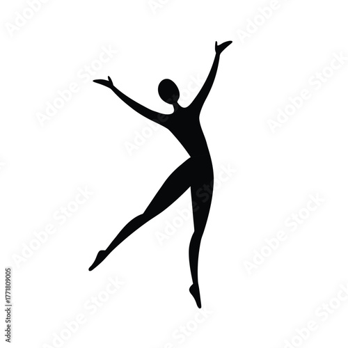 Minimal dancer raising arms silhouette vector design with white background for artistic movement