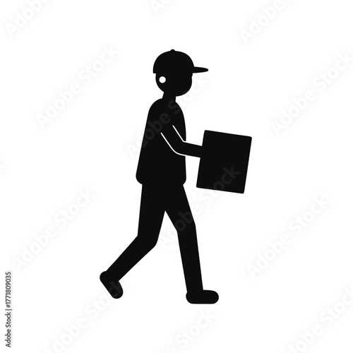 Minimal delivery man carrying box silhouette vector clean design for courier service and delivery job illustration