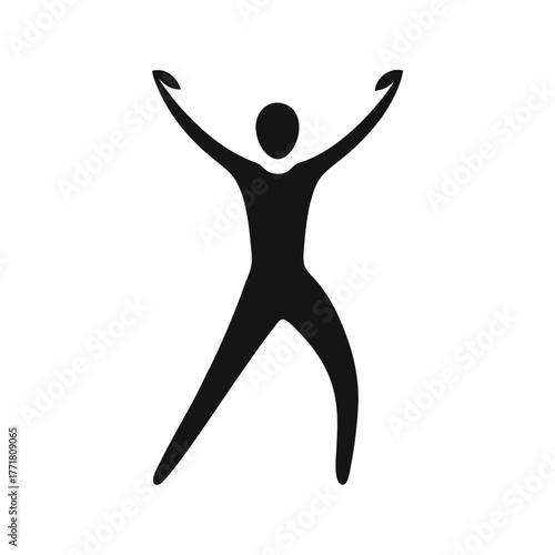 Minimal dancer raising arms silhouette vector with white background for performance and stage art