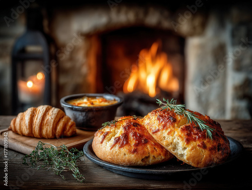 cooking food at fireplace