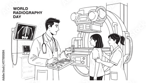 World radiography day celebration with medical professionals and equipment