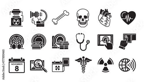 Medical and healthcare icons for diagnostic imaging and anatomy
