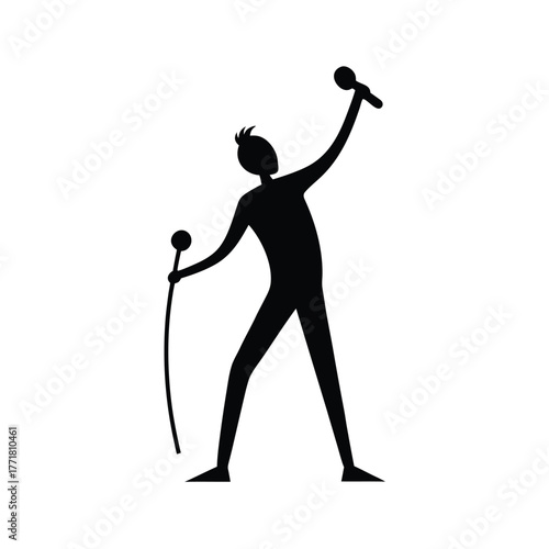 Minimal singer holding microphone silhouette vector design with white background for stage art concept