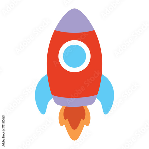cartoon rocket isolated, flat style