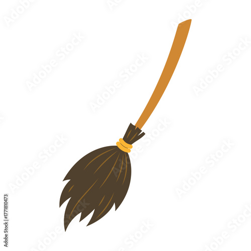 cartoon broom isolated, flat style