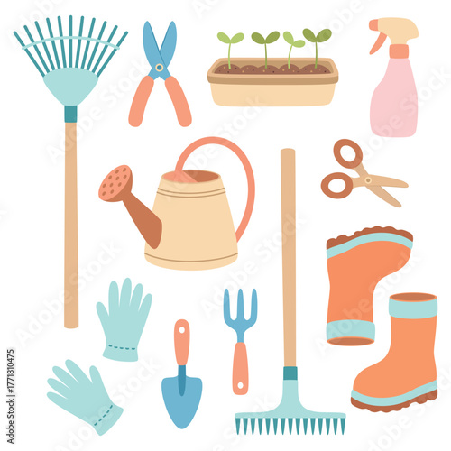 gardening tools set, flat style