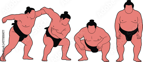 Sumo wrestling positions illustration japanese sport concept