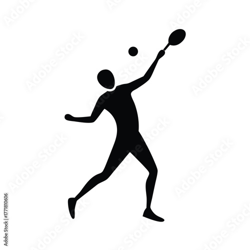 Minimal tennis player serving silhouette vector with white background for sport and competition art