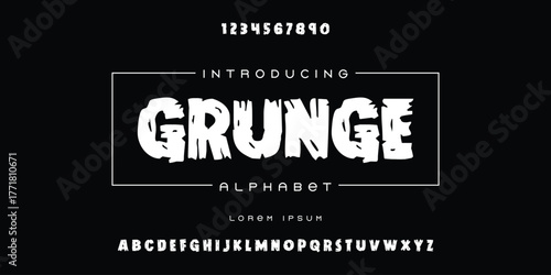 Grunge and college font alphabet with varsity sports letters