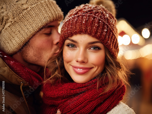 kissing Christmas lips unde...