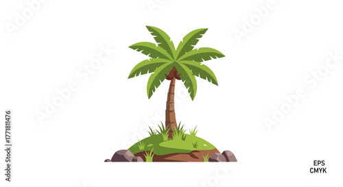 Isolated cartoon palm tree illustration with island setting for graphic design