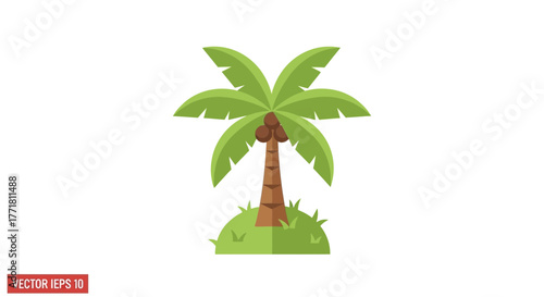 Isolated Coconut Palm Tree with Green Leaves, Vector Illustration Artwork