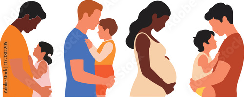 Diverse family illustration fathers mothers pregnancy parenting