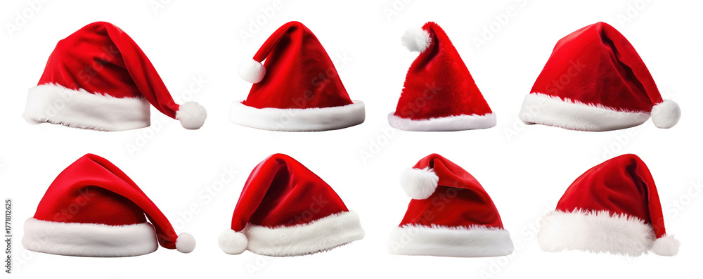 Fototapeta premium PNG Festive red Santa hats collection, element set on transparent background