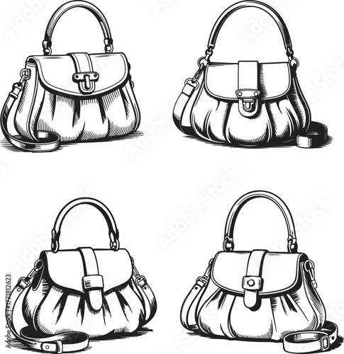 Set of stylish women's handbags and leather purses vector