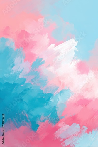 Abstract painted background with swaths of pink blue and white brushstrokes