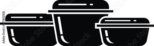 Three Black Silhouette Icons Of Food Containers storage