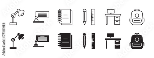 Education set of web icons in line style. study, school, university, webinar, online education. Vector illustration