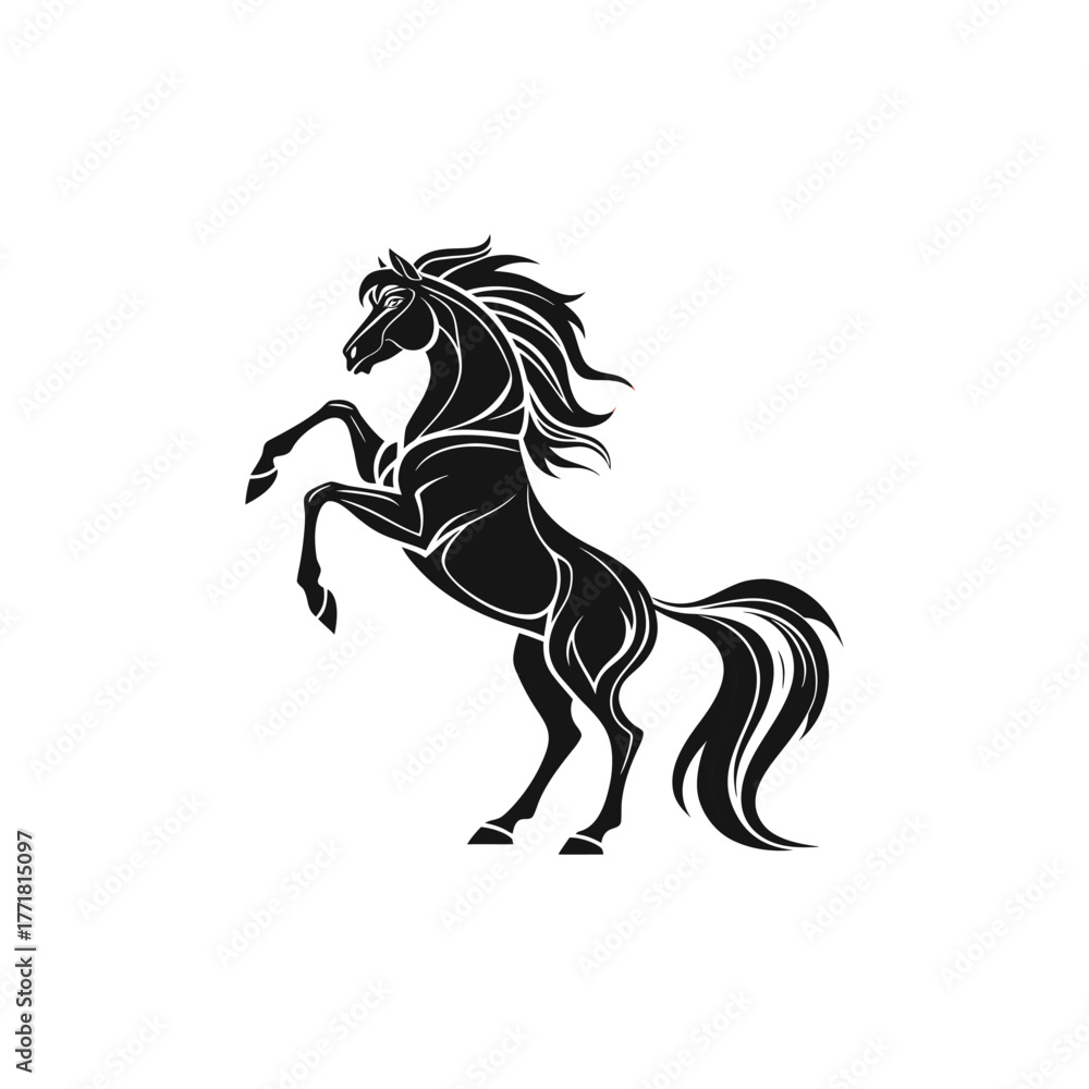 Obraz premium Majestic Rearing Horse Silhouette Vector Design