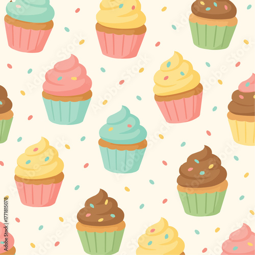 Cute Cupcake Seamless Vector Pattern