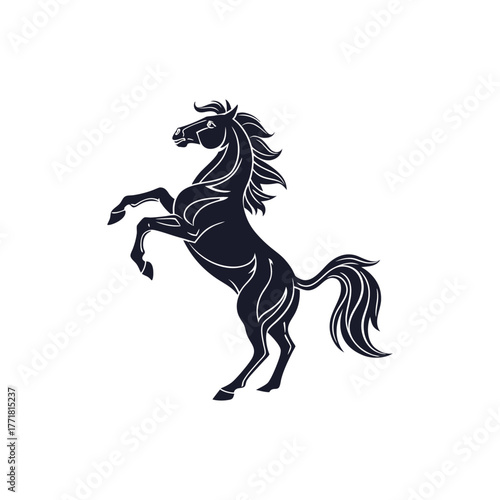 Powerful Rearing Horse Logo Design on White Background