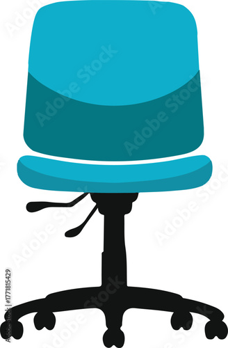 Modern teal office chair with wheels ergonomic swivel desk seat vector A clean, modern vector illustration of a teal office chair. This ergonomic swivel desk seat features a comfortable design