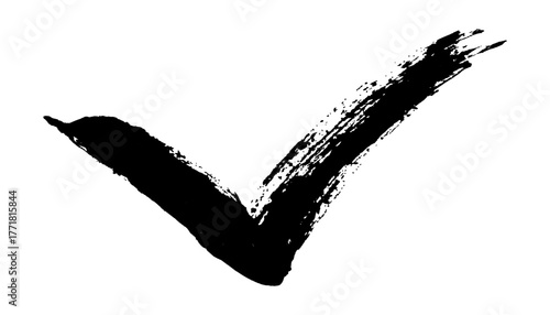 Black check mark on white background. Hand drawn check mark isolated on white background tick symbol in black color by paint brush. 