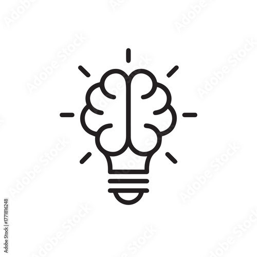 Brain bulb icon isolated on white background representing innovative thinking