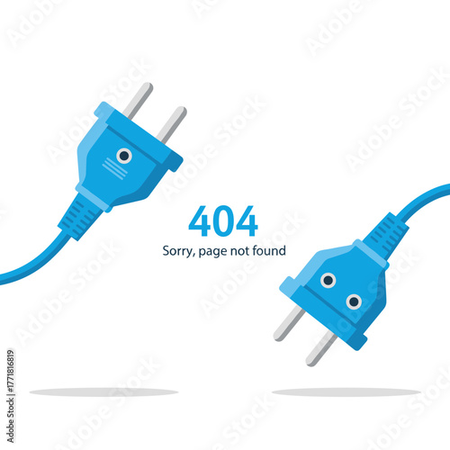 404 Page Not Found Error with Disconnected Electrical Plugs Symbolizing Broken Connection