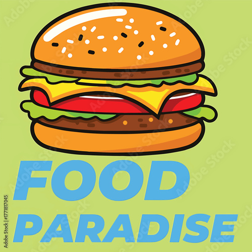 A vector illustration of a delicious cheeseburger and fries with beef, cheese, lettuce, and tomato on a sesame bun, great for fast food menus