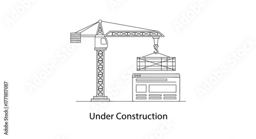 Crane lifting a web page interface element, representing a website "Under Construction" or undergoing updates.