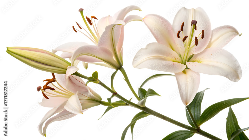Naklejka premium Fragrant blossoms lily cut out on PNG isolated on white. AI GENERATED.