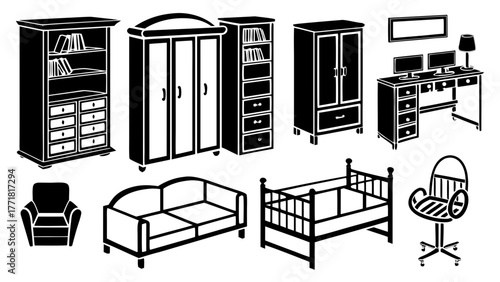 Furniture set collection interior home decor office bedroom baby room