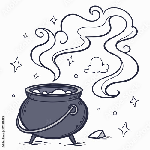 Cauldron with potion and smoke, halloween theme