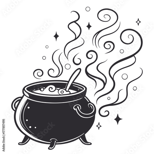 Cauldron with potion and smoke, halloween theme