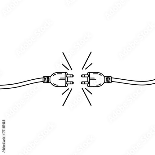 Disconnected Electrical Plugs Facing Each Other, Disruption or Connection Concept Line Art