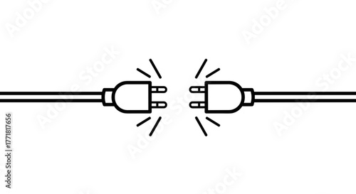 Connected Electrical Plugs with Light Rays, Symbolizing Power or Successful Connection